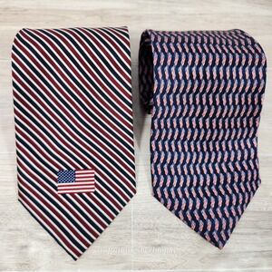 2 Stonehenge Men's Neckties Silk Red White‎ Blue USA Flag Stripes Patriotic Ties